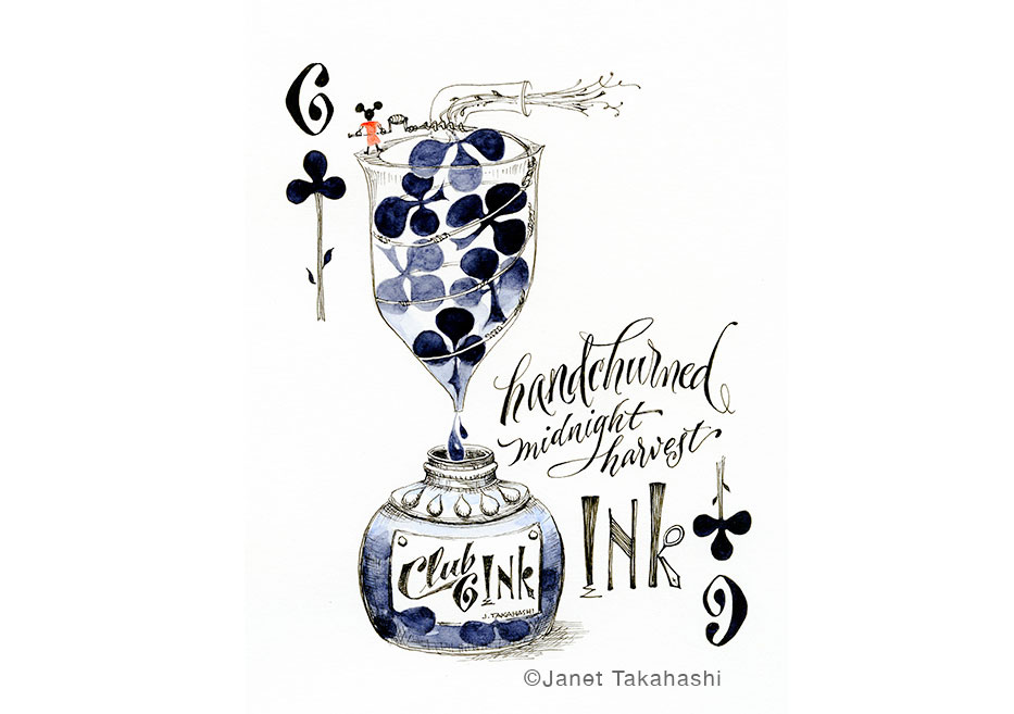 Playing Card 6 of Clubs illustration by Janet Takahashi