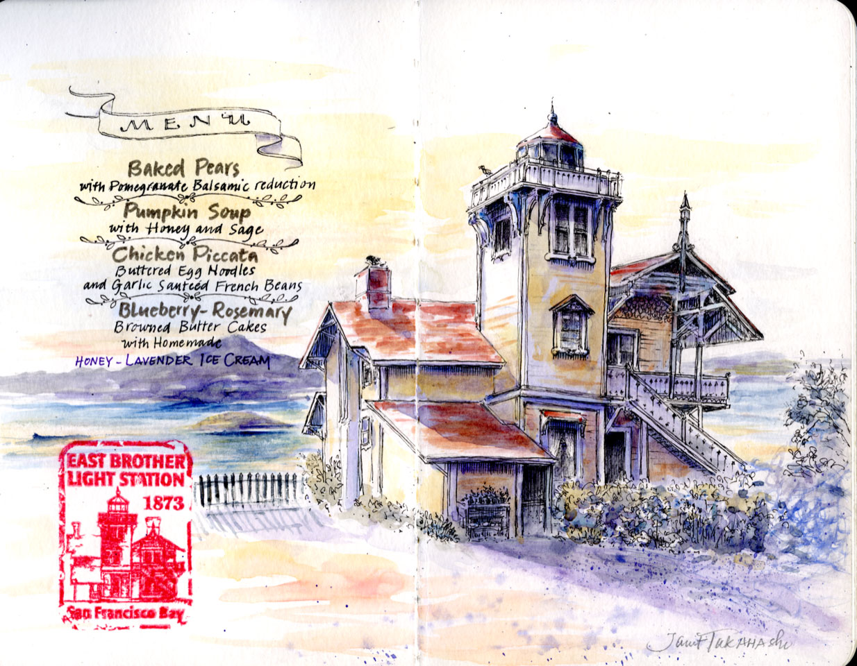 East Brother Lighthouse, San Francisco Bay sketch by Janet Takahashi